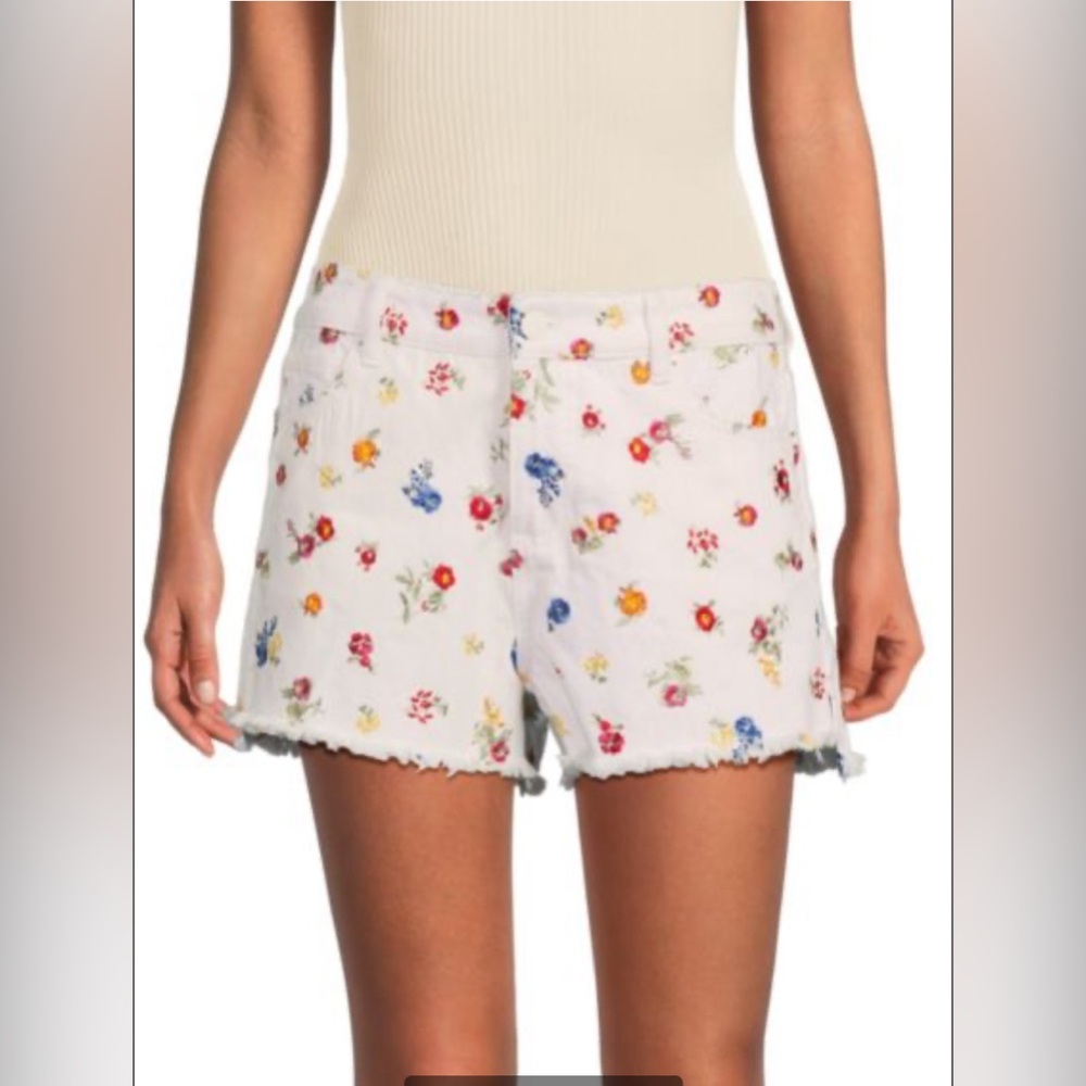ALICE + OLIVIA
High Waist Embroidered Floral Denim Shorts size 25